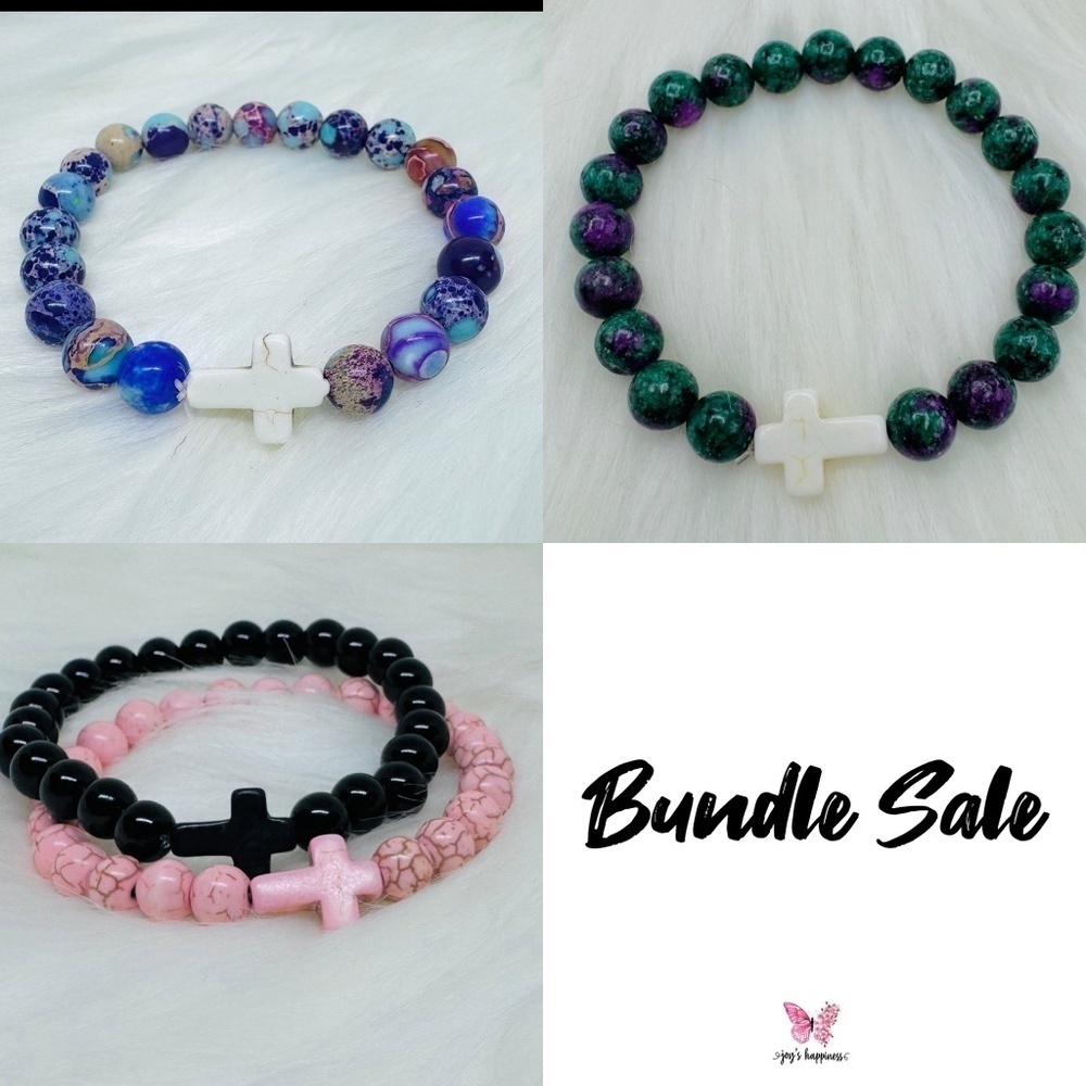Wholesale Cross 8mm beaded Natural Stone Bracelets